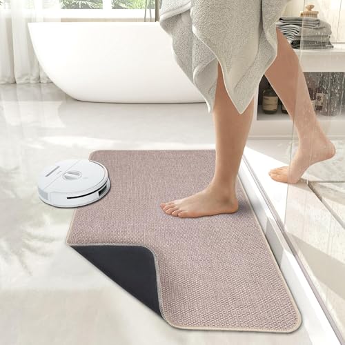 Image of Bosap Bath Mat,Ultra Thin Bathroom Rugs,Rubber Bath Mats for Bathroom,No Slip Bath Rugs,Quick Dry,Machine Washable,Low Pile,Absorbent,Shower Outside,Sink,Home Decor Accessories.Beige,2'x3'(24x36inch)
