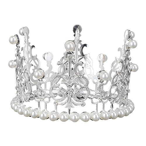 Garneck Corona para tarta – Elegante decoración para tartas con brillantes y perlas en estilo vintage – corona perfecta para cumpleaños infantiles, baby shower y bodas, decoración plateada