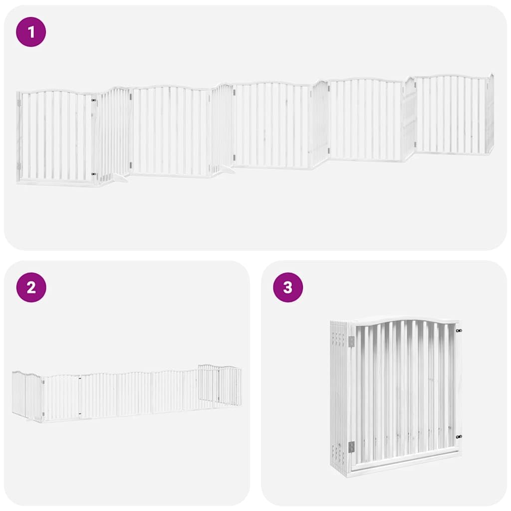 vidaXL Puerta de Perros Plegable 10 Paneles Madera álamo Blanca 800 cm