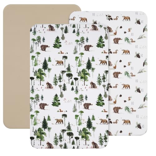 Image of david's kids 3 Pack Mini Crib Sheets, Soft Breathable Premium Pack N Play Sheets for Baby Boys Girls Neutral, Playard and Mini Crib Mattresses, Woodland Animals
