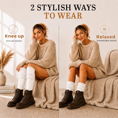 Image of Yacht & Smith 6 Pairs Women's Scrunched Slouch Socks, Cotton Boot Socks Bulk Pack for Everyday Comfort & Style, Size 9-11