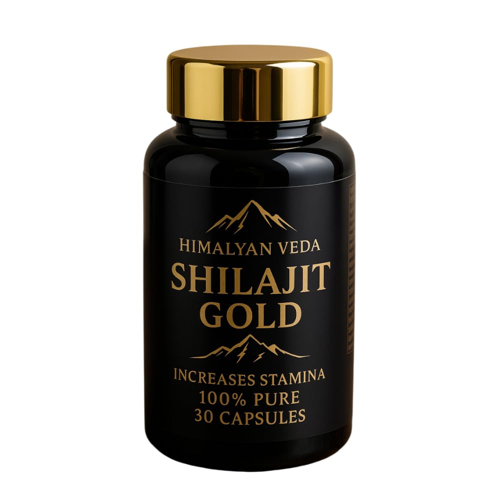 HIMALYAN VEDA Shilajit Gold Capsules for Men & Women | 30 Ayurvedic Capsules with 24 Carat Gold, Ashwagandha, Gokshura & Safed Musali | Natural Herbal Supplement for Energy, Stamina, Strength & Daily Wellness Support
