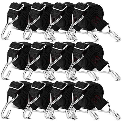 12 Pcs Black Adjustable Bungee Cords With Hooks 40" Long Flat Heavy Elasticity Straps Bulk Duty Bungee Straps Elastic Luggage Rope For Outdoor Moving Cargo Bike Luggage Rack Tent Gardening Camping #TOP26