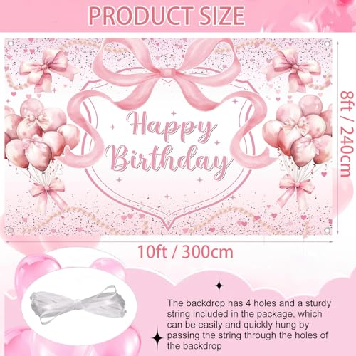 BeyiTop Pink Bow Birthday Backdrop - 10x8ft Happy Birthday Photography Banner for Girls, Baby Shower, Bachelorette Party, Cake Table Background Decoration, Coquette Theme by BeyiTop - Used condition - Image 5
