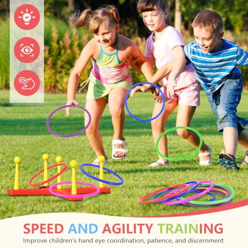 Image of OBTANIM 12 Pcs Plastic 7 Inch Ring Toss Game for Kids and Outdoor Toss Rings for Speed and Agility Practice Game, Random Colors