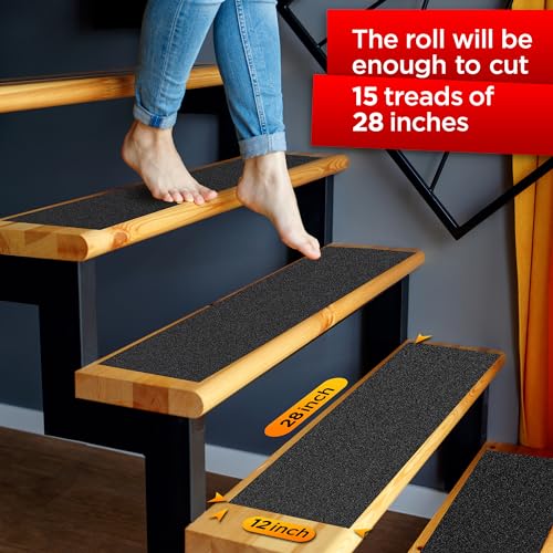 Image of Grip Tape - Heavy Duty Anti Slip Tape for Stairs Outdoor /Indoor Waterproof 12Inch x 35Ft Safety Non Skid Roll for Stair Steps Ramp Traction Tread Staircases Grips Adhesive Non Slip Strips Walk Black