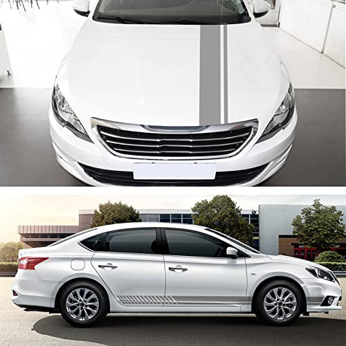Qianbao 5Pcs Car Side Sticker Rear View Mirror Stickers Auto Hood Sticker Body Racing Sports Decals Set Stripe Graphics Body Sports Decoration Decals Gray #TOP2
