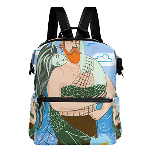 Preisvergleich Produktbild Mokale Meerjungfrau Fischer Hipster Bart Schnurrbart Haar,Laptop Rucksack Lederband Schultasche Outdoor Travel Casual Daypack