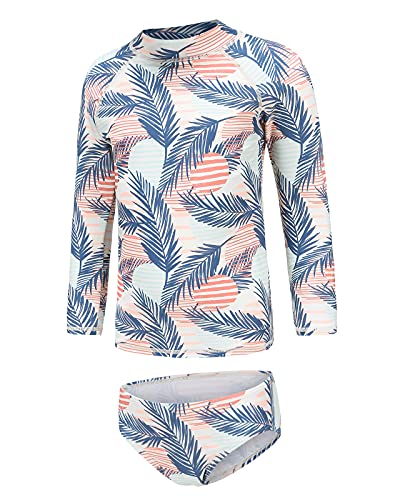 Image of Girls Two Piece Rash Guard Swimsuits Set Long Sleeve Bathing Suit with UPF 50+ Sun Protection Kids Sunsuits Swimwear Set