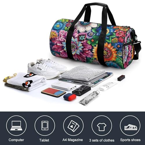 Boho Floral Colorful Flowers Gym Bag Lightweight Carry On Duffel Bag Athletic Sports Travel Bag Weekender Bag for Men Women4