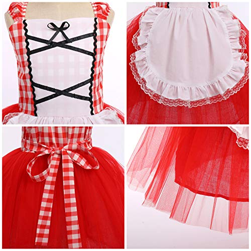 IBAKOM Kids Little Red Riding Hood Kostuum Sprookje Cosplay Halloween Kerst Fancy Dress Schort Jurk + Cape Feestoutfit Set - Afbeelding 7