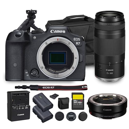 Image of Canon EOS R7 Mirrorless Camera | 32.5MP APS-C Sensor 4K 60p Video| Fast Autofocus in-Body Stabilization for Wildlife and Sports + Canon RF 75-300mm Lens + Adapter EF-EOS R + Tripod Grip + More