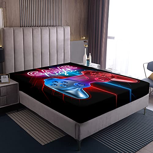 Loussiesd Luxury Multi-color Gamepad Fitted Sheet 100% Microfiber Breathable Gamer Printed Only Bedsheet No Pillowcases Fitted Sheets Double(135x200+30cm)