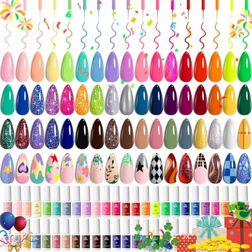 Image of Beetles Gel Liner Nail Art Polish Set 50 Colors Reflective Gold Glitter Green Pink Red Blue Silver Gel Nail Polish Soak Off UV Built Thin Brush in Bottle Nails Design Rainbow Gift for Women