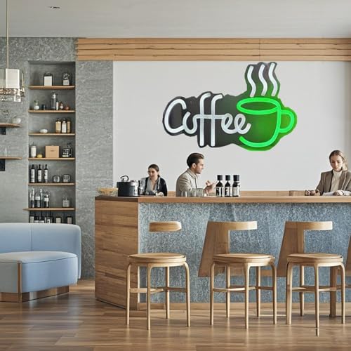 Image of Coffee Bar Sign Wall Decor,LED Coffee Neon Light up Signs for Coffee Station Decor,Coffee Decorations for Coffee Bar Kitchen Decor Accessories,with Dimmable Switch and Hanging Chain,5V USB Powered