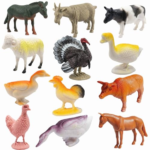Image of SHAKTISM Farm Animal Toys Set - Realistic Farm Animal Figures for Kids, Educational Playset for Ages 3+ - Durable Plastic Toy Animals for Preschool & Toddler Learning (Mini Farm 12P)
