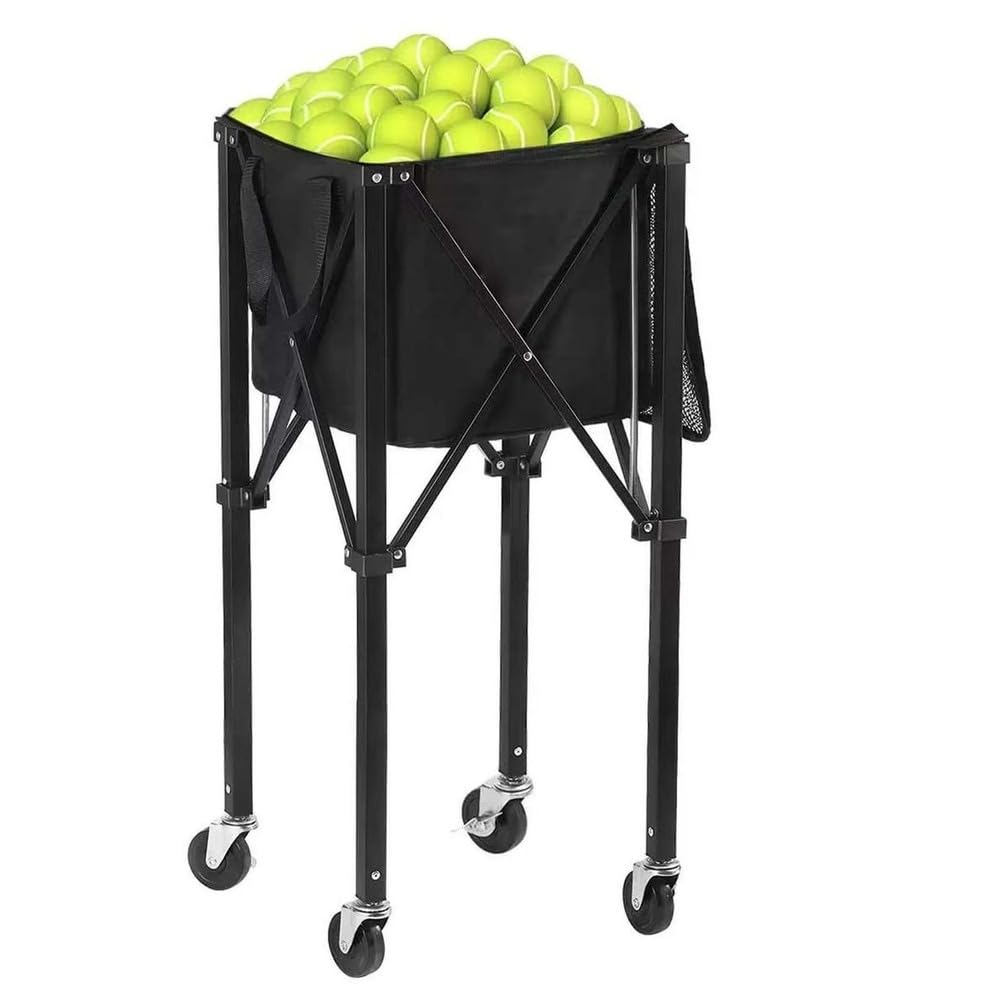 Carrello per palline da tennis, tramoggia pieghevole in alluminio con ruote, design a rotolamento liscio, borsa per il trasporto portatile, perfetto per pratica ed eventi sportivi