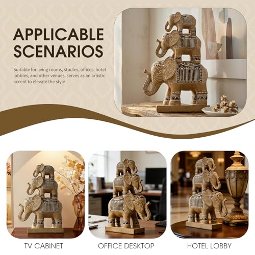 Estatua decorativa de familia de elefantes en resina miniatura 3