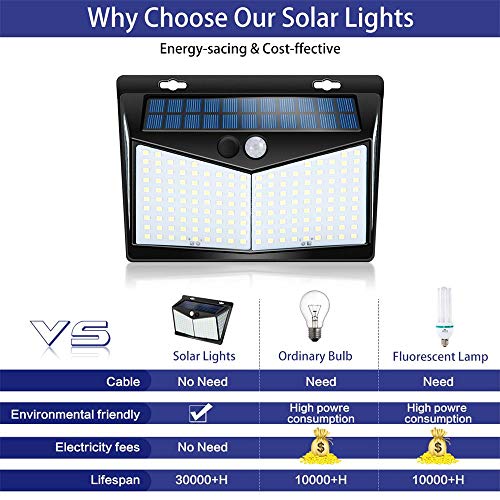 Solar Lights Outdoor 208 LED ,Solar Motion Lights Outdoor,3 Optional Modes Wireless Motion Sensor Light with 270°Wide Angle, IP65 Waterproof, Easy-to-Install Garden, Front Door, Yard, Garage-2Pack