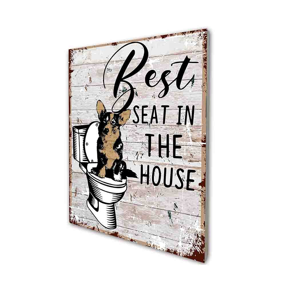 akeke Best Seat in The House Corgi Dog Funny Bathroom Quote Retro Farmhouse Wood Wall Art Decor Gift Idea for Corgi Dog Owner Friend Family Office/Home Bathroom