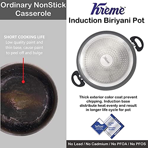 Kreme Deluxe 3mm Nonstick Induction Bottom Cook and Serve Biriyani Casserole/Pot 255mm 4.5 LTR - Image 7