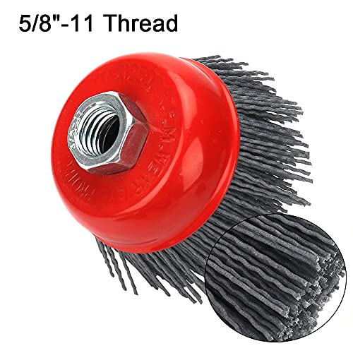 Image of SI FANG 3 inch Filament Nylon Bristle Abrasive Cup Brushes, 5 /8 inch-11 Nylon Wire Brush Wheel for Surface Prepping, Removal Rust Corrosion Paint, Furniture Polishing & Wood Carving Deburring (120 Grit)