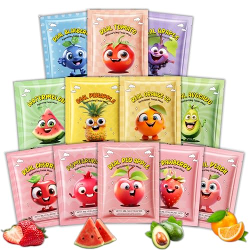 12 Stück Gesichtsmaske Kinder, Fruity Tuchmasken Gesicht Kinder...