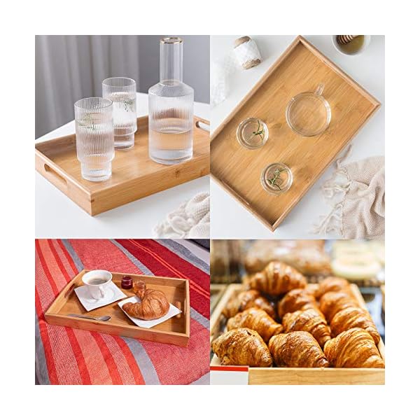 Winfred Rechteckiges Tablett, 38,5 x 25,5 x 4 cm, Serviertablett aus Bambus, mit Griff, für Kaffee, Tee, Frühstück – Bild 5