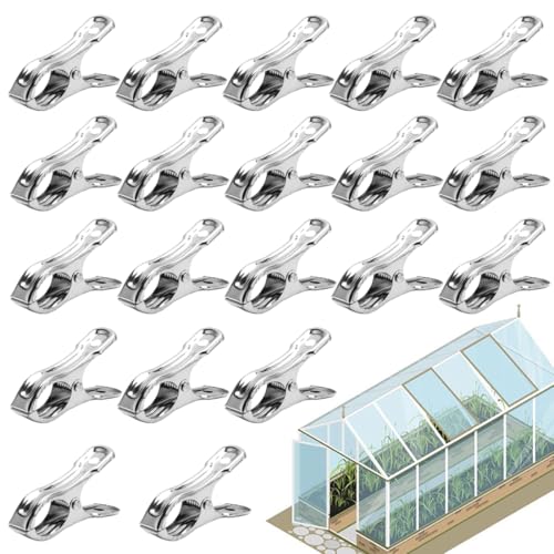 ZORVUJI 20 Stück Gewächshaus Klammern Edelstahl Sturmfest Gewächshauszubehör Clips für Gewächshausfolien Glashaus Pflanzenklammern und Treibhaus Zubehör