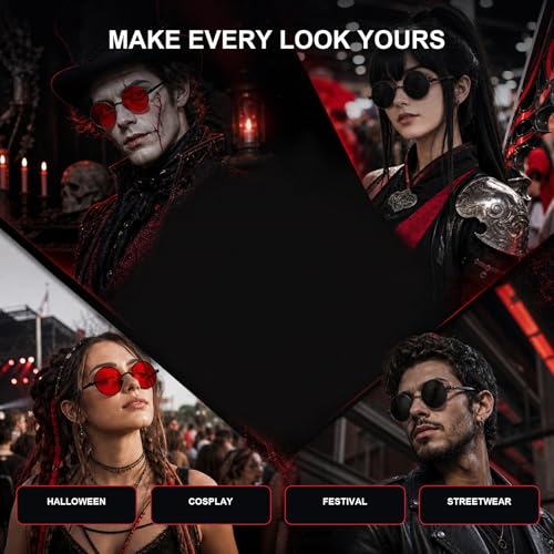 Image of PROUDDEMON Retro Gothic Steampunk Sunglasses for Women Men Round Lens Metal Frame
