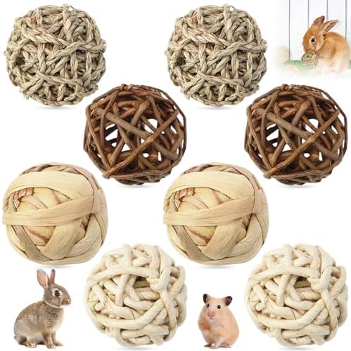 8Pcs Toys Rabbits Balls Grass Pets, Woven Ball Loving Toy Chewing Teeth Rejection, Ball Cleaning Rope Chewing Soothing Pet for Rabbit Parrot Chinchillas Hamster Rats