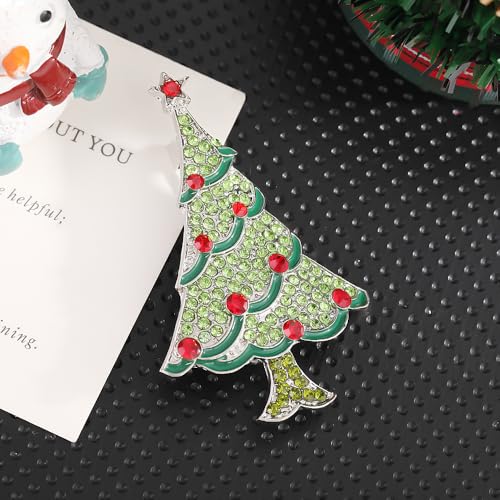 Image of Christmas Brooch Pins Crystal Christmas Tree Snowflake Jingle Bell Reindeer Enamel Brooches Holiday Party Gift for Women