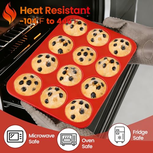 Image of CAKETIME Silicone Muffin Pan 3 Pack Regular 12 Cup Muffin Tin for Baking Banana Muffins Cupcakes Egg Muffins