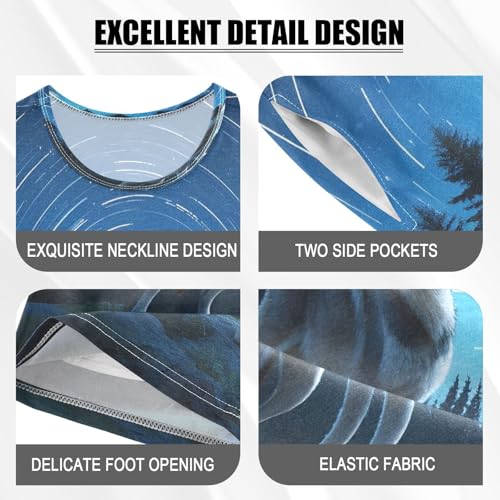 ALAZA Wolf Starry Sky Howling Pajamas Set Short Sleeve Cotton Sleepwear Summer Pjs 2 Piece 5-14Y4