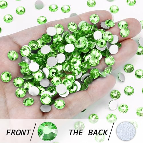 Image of 288PCS SS34 Crystal Glass Flatback Rhinestones, Round Flat Back Crystal Gems for Nail Art and Craft Clothes, Glue Fix Diamond Stones Light Green (7.1-7.3mm)