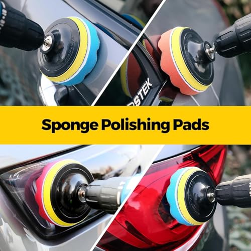 Image of 23pcs Drill Brush Attachment Scrub Pad Sponge Buffing Pad Power Scrubber Brush with Extended Long Attachment Car Polishing Pad Kit, Black Scouring Pads and Sponge