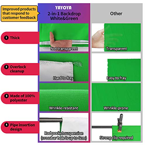 Yayoya White-Green Screen Backdrop Stand Kit With 5X6.5Ft 2-In-1 Reversible Chromakey Green Screen White Backdrop And Portable T-Shaped Background Support Stand, For Live Streaming Portrait Shooting #TOP4