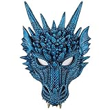 3D Dragon Mask Halloween Party Costume Cosplay for Adults Men, Scary Animal Half Face Masks (Blue)