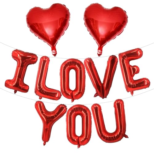 Lovoir 16 Inch Red I LOVE YOU Red Heart Balloons 10 Pcs Valentines Day Balloons Banner for Wedding Ceremonies Party Decorations
