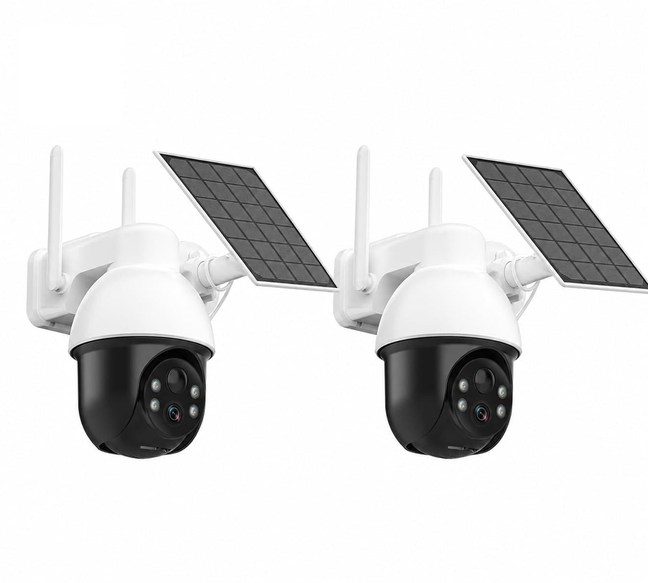 Daewoo Camera Surveillance Exterieure W512MW – Pack de 2 – Rotative – Solaire – Vision Nocturne Couleur – Detection Mouvement – WiFi – Compatible Alarme