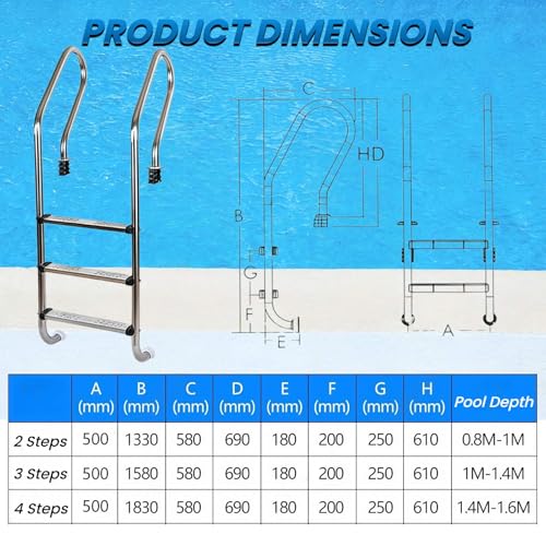 Échelle de piscine en acier inoxydable finition durable et escalade stable - 4