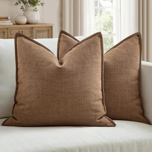 Image of MIULEE Pack of 2 Thick Textured Couch Throw Pillow Covers 18x18, Brown Decorative Pillow Covers, Neutral Linen Cushion Cases for Sofa Bed Living Room Modern Farmhouse Home Decor, No Filling