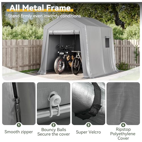 Aoxun 6x8x7 FT Outdoor Portable Storage Shed Tent for Motorcycle,Gray - Image 3