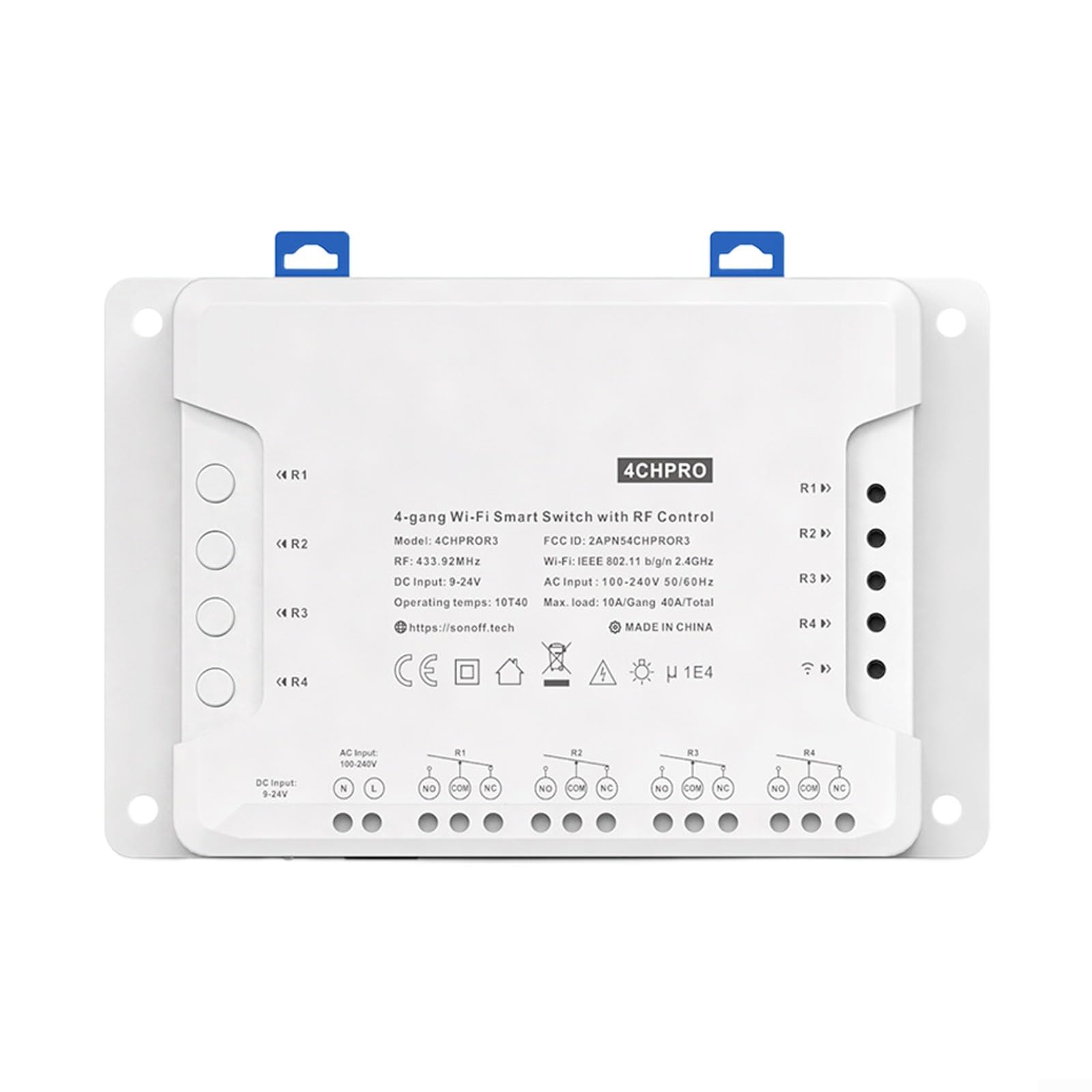 4CHPROR3 Commutateur intelligent WiFi sans fil, 4 Gang Pouces/Autoverrouillage/Interlock WiFi RF Télécommande Commutateur