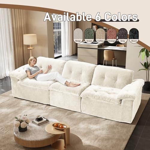 Image of Oversized Modular Sectional Sofa, Large Modern Cloud Sectional Couch with Seat Cushion, Boneless 3 Seater Couch for Living Room, Apartments, No Assembly Required, Beige