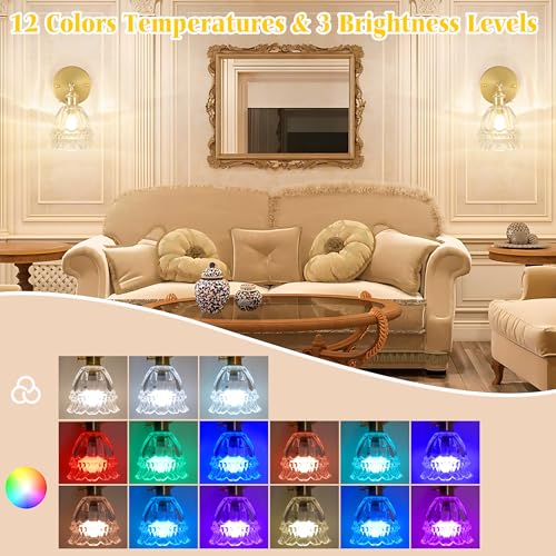 Image of Wireless Wall Sconce with Flower lampshade, Battery Operated Wall Lights,Wall lamp with 15 Colors for Bedroom Living Room Home Decor (Clear-Lily,2 Light Battery Operated)