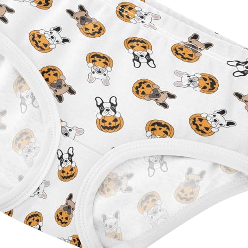 Little Girl Underwear Toddler Panties Kids Undies Halloween French Bulldogs Pumpkin Soft Cotton Briefs 2T-8Y4