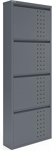 Miniatura 8 de Gabinete de zapatos de metal de 5 niveles con tapa, organizador de almacenamiento de zapatos duradero para entrada, armario de estante de zapatos