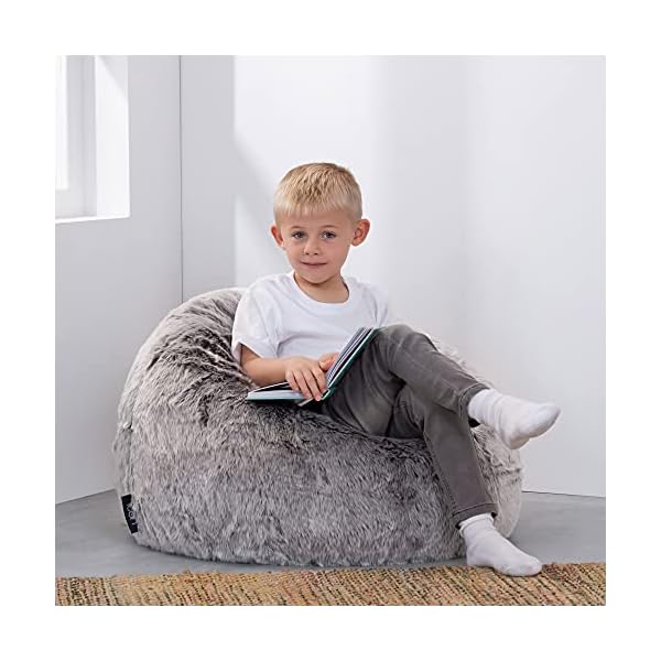 icon Childrens Faux Fur Bean Bag Chair - Large, 65cm x 45cm, Luxurious Furry Living Room Kids Bean Bags - Image 3