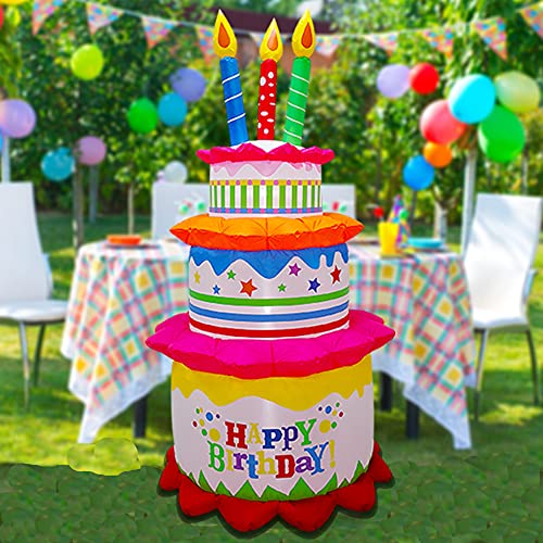 Laujoy 6Ft Inflatable Happy Birthday Cake With Candles Outdoor Decorations Blow Up Lighted Holiday Party Display Yard Lawn Patio Decorations Colorful Home Celebration #TOP5